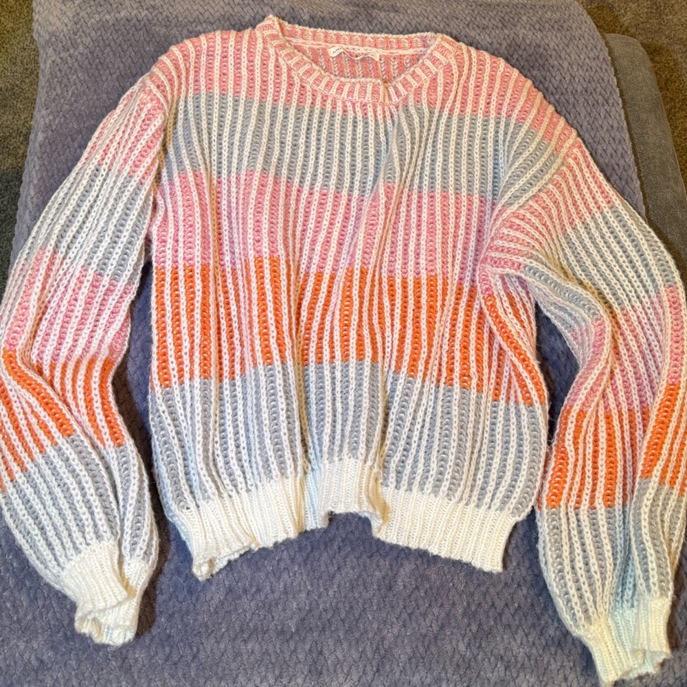 Altar'd State Pink, Orange, and White Striped Sweater
